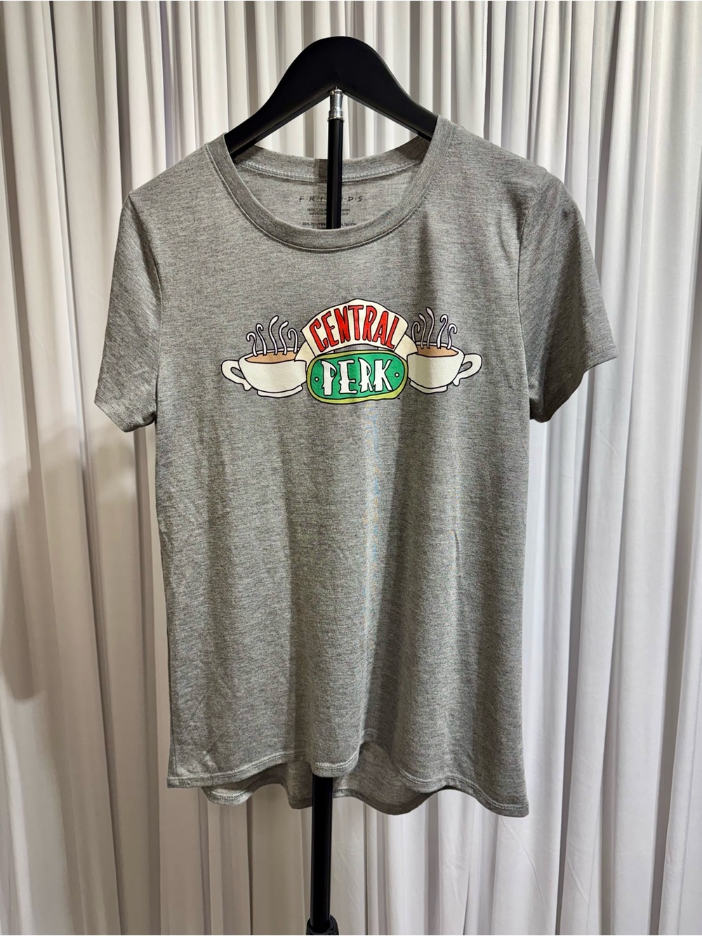FRIENDS Gray Short Sleeve Tee with Red and Green Central Perk Logo